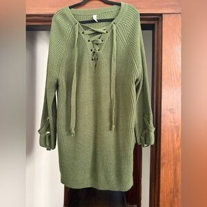 Olive Green Lace-Up Sweater
